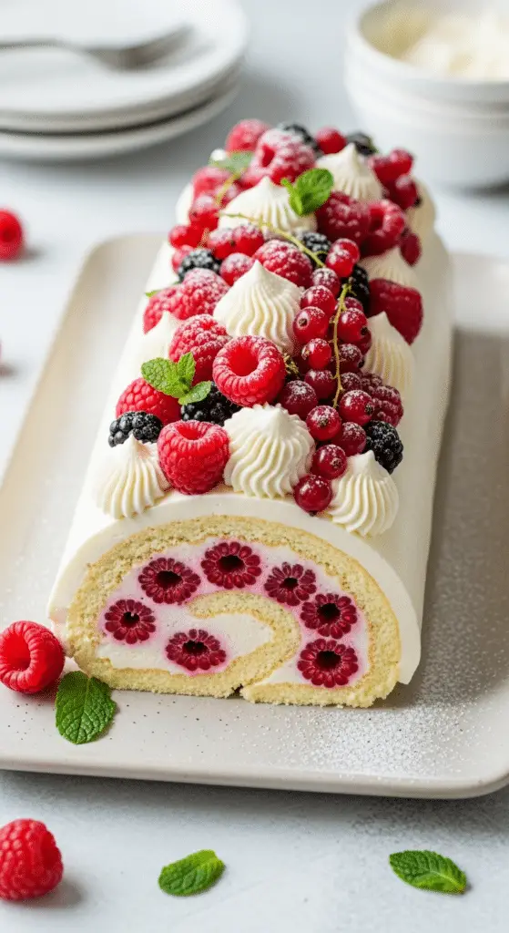 Démoulage parfait bûche mascarpone-framboise surface lisse décoration élégante