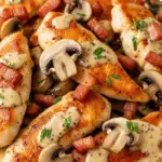 Émincés poulet moutarde lardons champignons sauce crémeuse