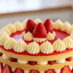 Fraisier classique français avec couronne de fraises visible et nappage brillant