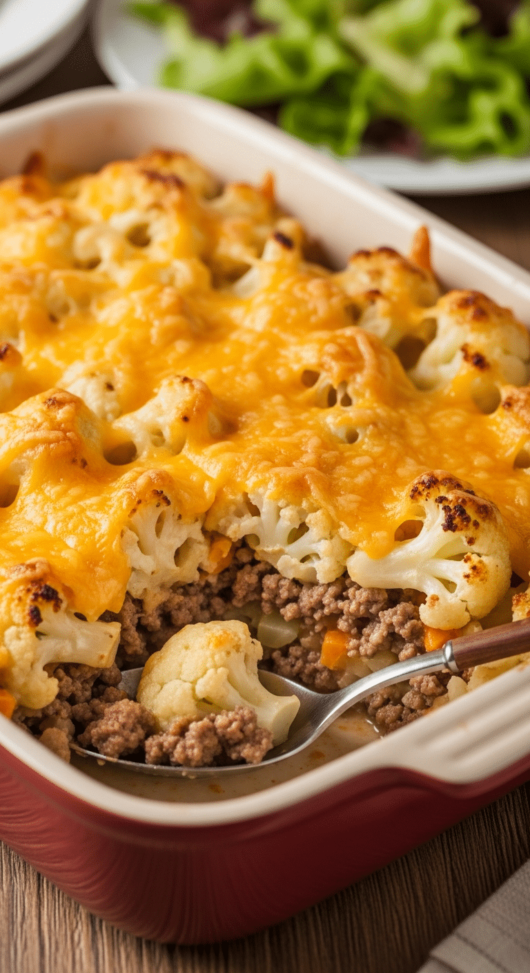 Gratin viande hachée chou-fleur cheddar doré bullant généreux familial