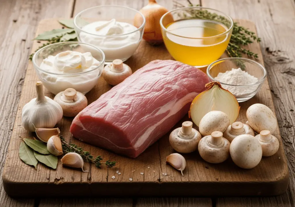 Ingrédients blanquette filet mignon porc champignons frais simples