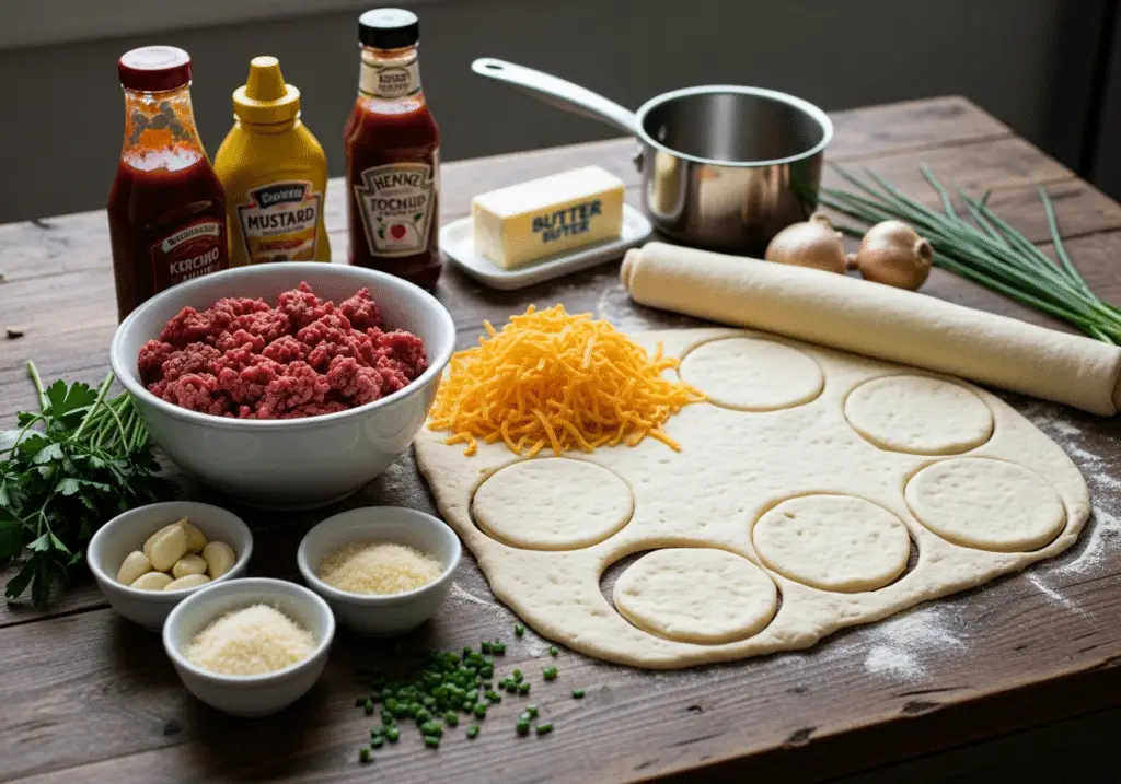 Ingrédients bombes cheeseburger ail parmesan frais comptoir cuisine