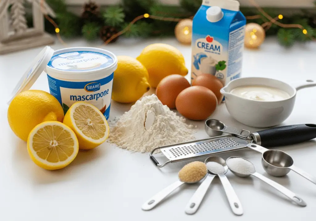 Ingrédients bûche citron mascarpone délice Noël simples frais qualité