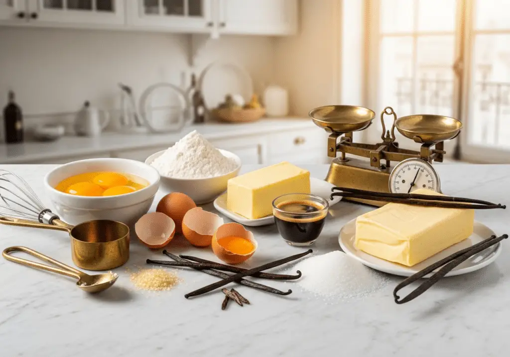 Ingrédients bûche Noël moka café nobles qualité pâtisserie française