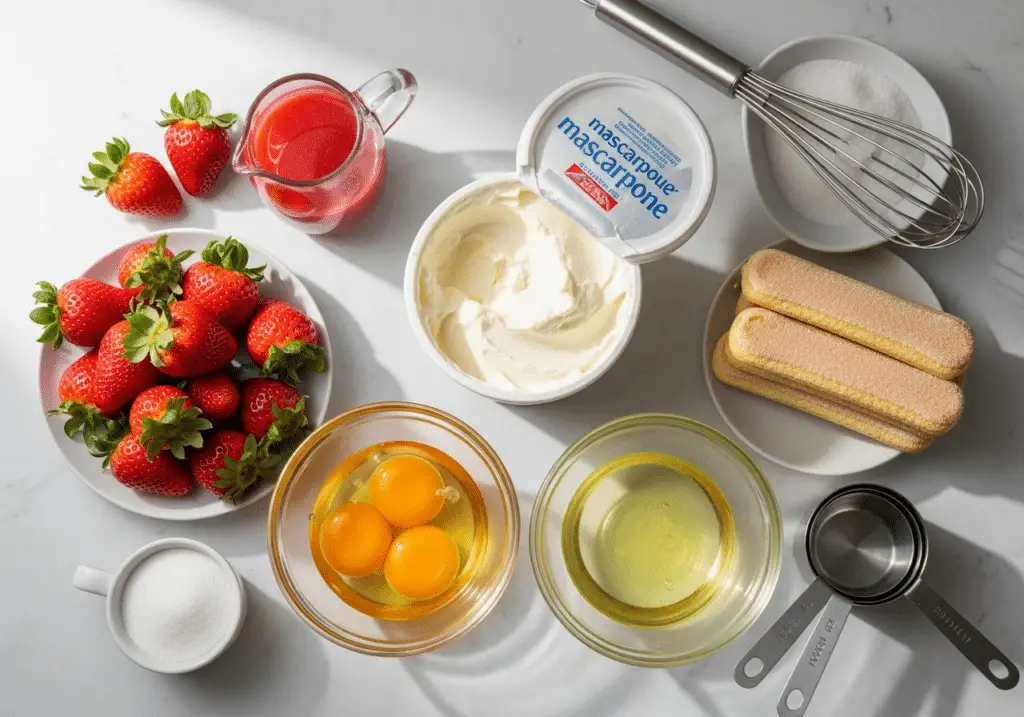 Ingrédients charlotte fraises tiramisu mascarpone œufs biscuits frais