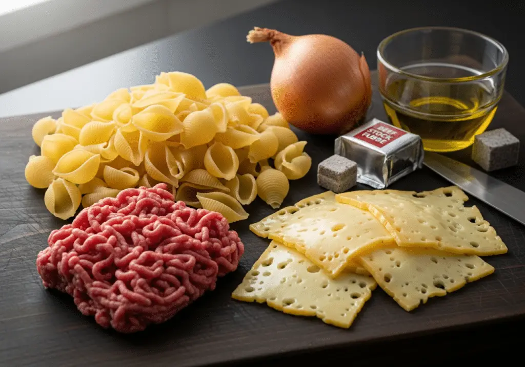 Ingrédients coquillettes viande hachée raclette simples accessibles rapides