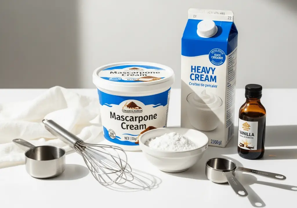 Ingrédients crème chantilly mascarpone simples quatre éléments