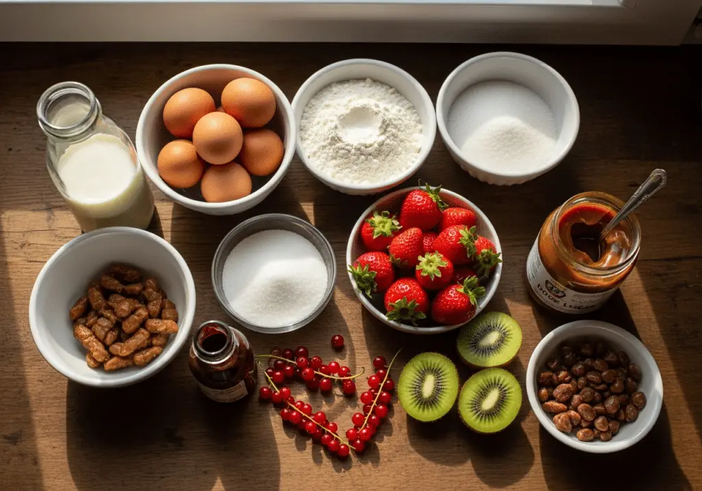 Ingrédients crêpes roulées confiture lait fruits frais qualité