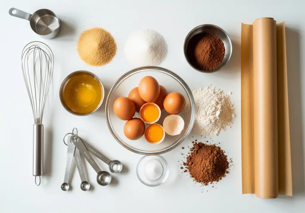 Ingrédients génoise chocolat spéciale roulés simples essentiels technique