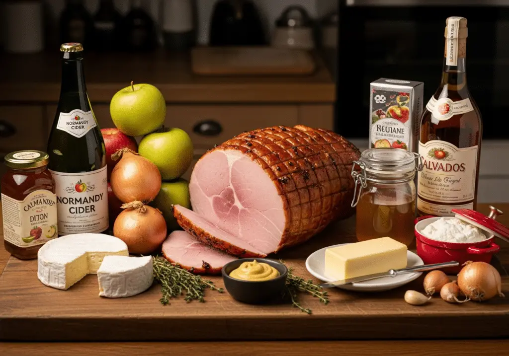 Ingrédients jambon Noël cidre pommes normands terroir complets authentiques
