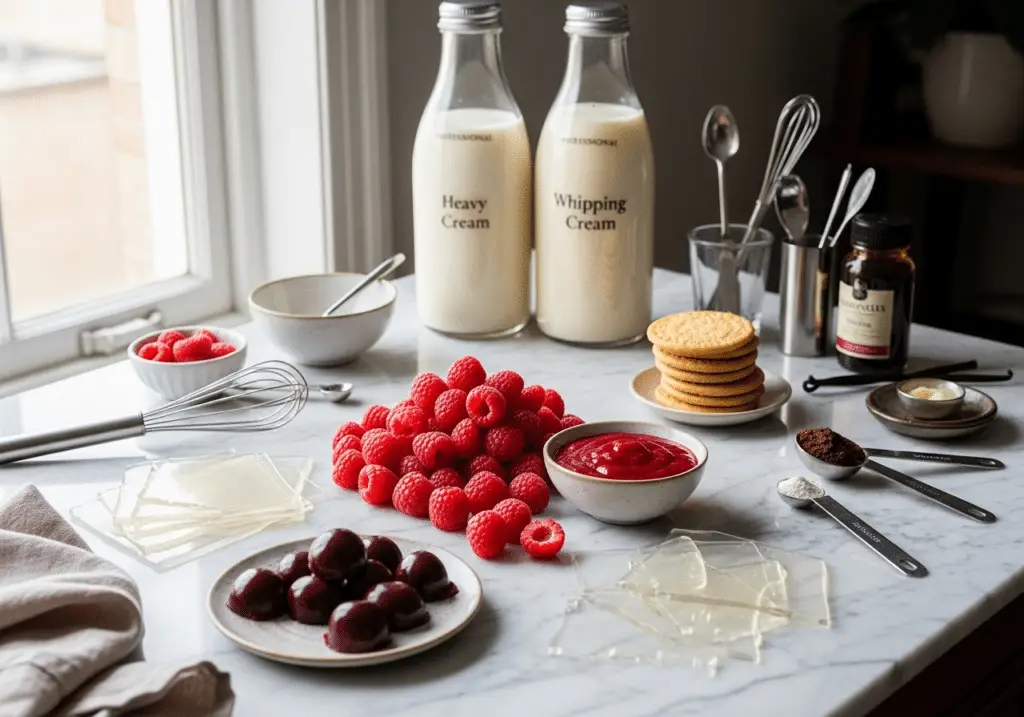 Ingrédients meilleure recette trompe-l'œil framboise Valrhona premium