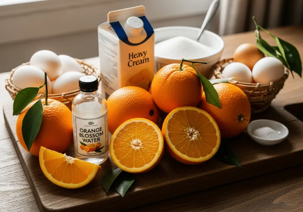 Ingrédients mousse Noël orange fleur oranger frais simples