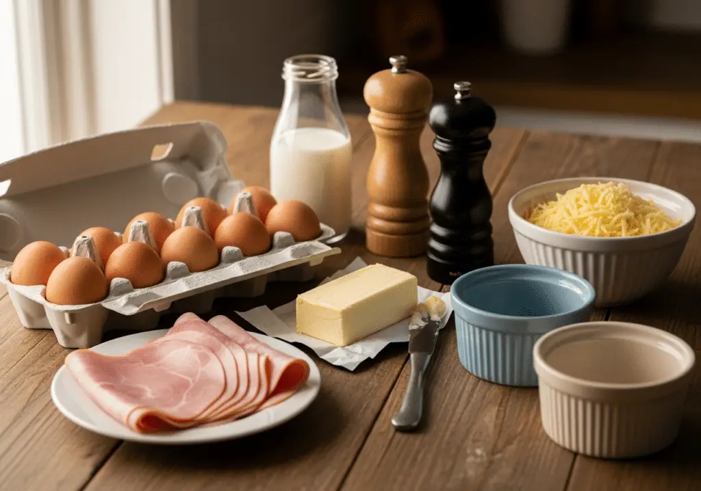Ingrédients œufs cocotte gratinés jambon simples basiques qualité