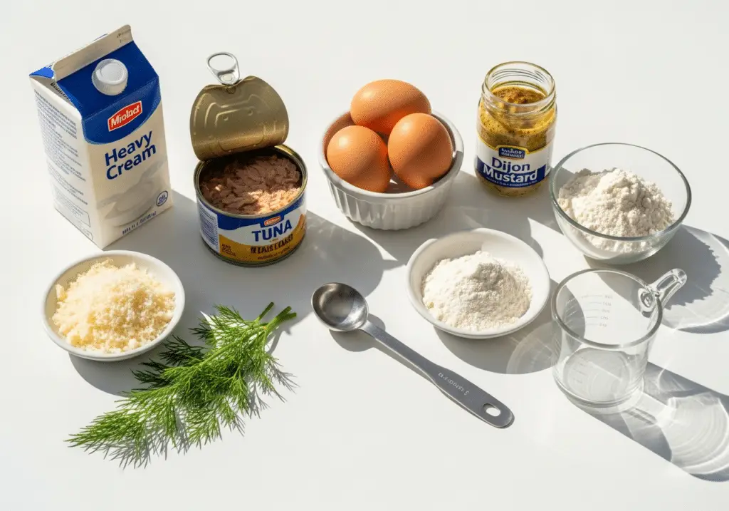 Ingrédients petits flans thon sept composants simples placard conserves