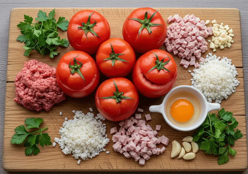 Ingrédients tomates farcies bœuf jambon simples français traditionnels
