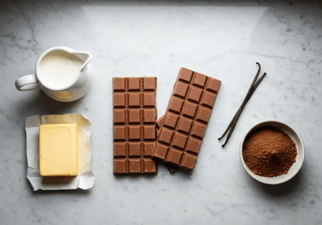 Ingrédients truffes chocolat : chocolat lait crème beurre vanille cacao