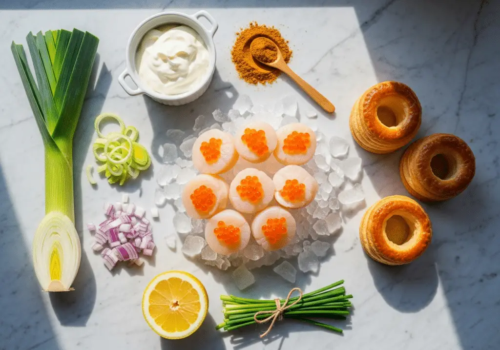 Ingrédients vol-au-vent Saint-Jacques poireaux crème frais qualité