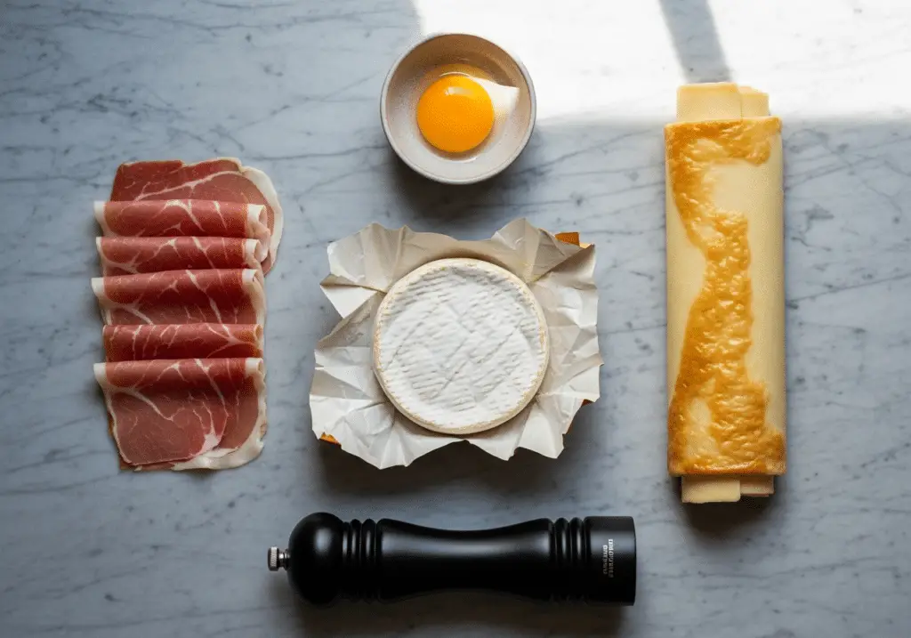 Ingrédients camembert croûte : fromage jambon pâte feuilletée jaune œuf