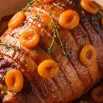 Jambon abricot thym glaçage doré brillant provençal méditerranéen ensoleillé