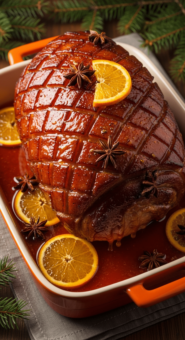 Jambon Noël épices pain épices orange glaçage laqué ambré parfumé