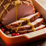 Jambon Noël miel moutarde châtaignes glaçage doré caramélisé festif