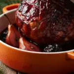 Jambon porto pruneaux sauce veloutée noble raffinée gastronomique élégante