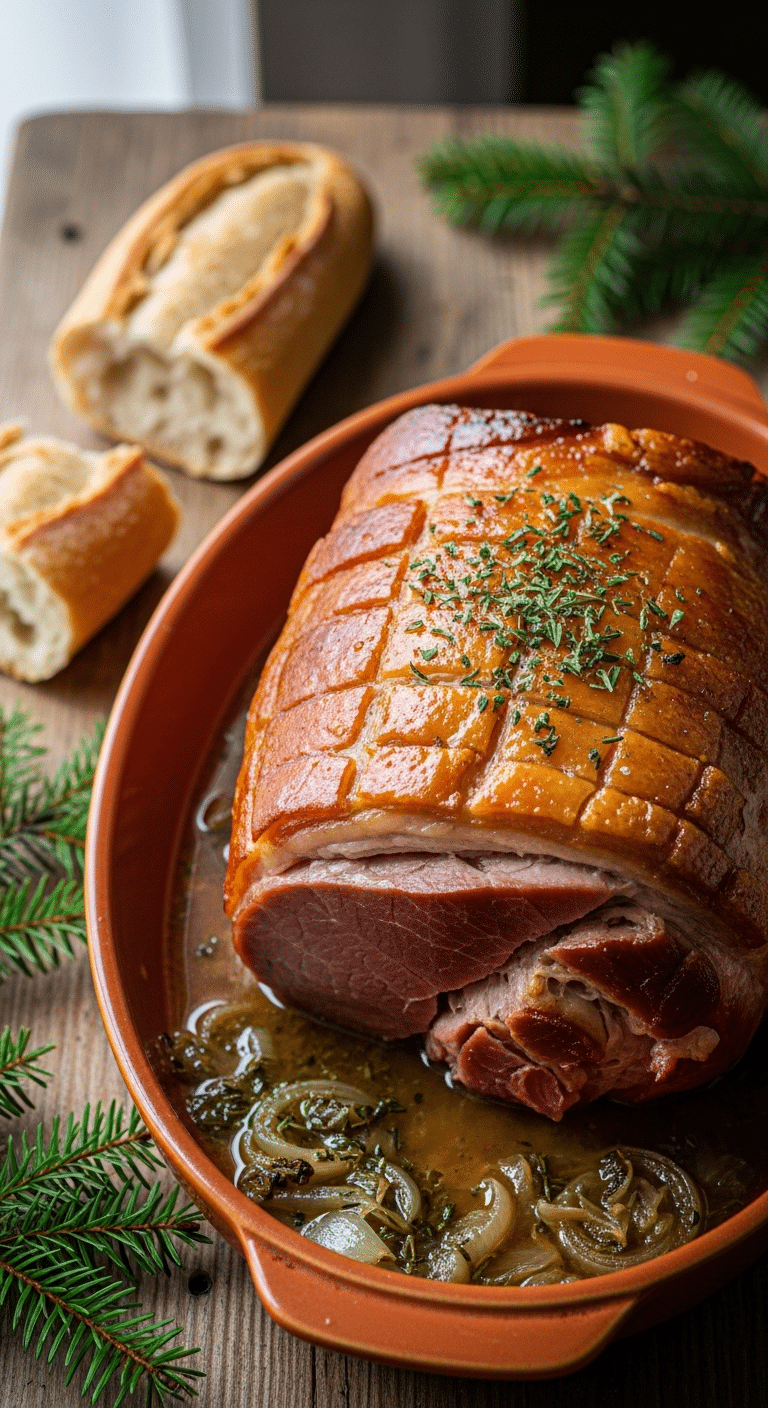 jambon au vin blanc échalotes herbes de Provence laqué miel moutarde
