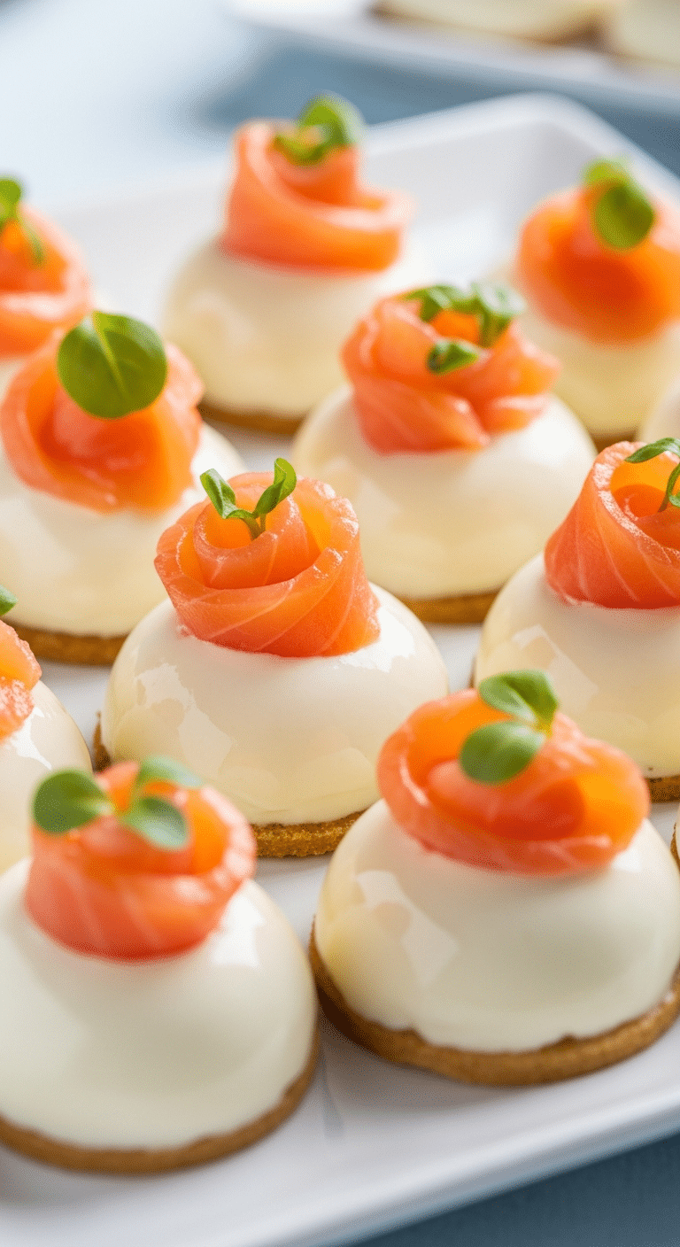 Mini dômes crème fromage saumon élégants ardoise aneth sésame chic