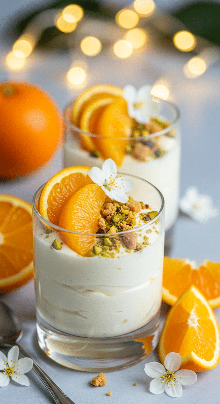 Mousse Noël orange fleur oranger élégante coupes transparentes festive