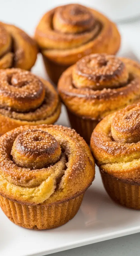 Muffins cannelle dorés sortant du four sommets bombés sucre cannelle brillant