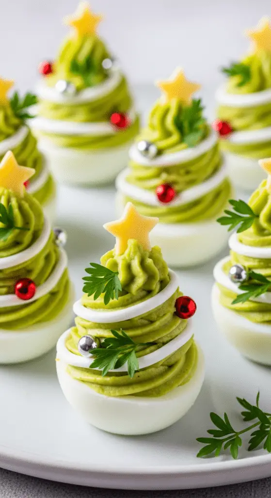 Œufs farcis guacamole sapins Noël décorations perles étoiles adorables