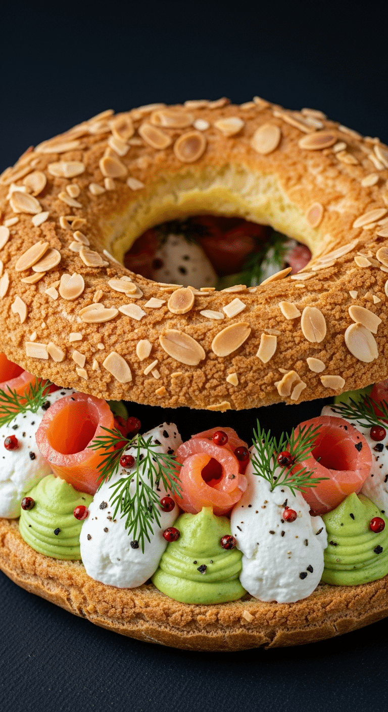 Paris-Brest salé avocat fromage saumon pâte choux amandes garniture raffinée