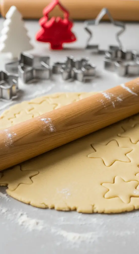 Pâte sablée biscuits Noël étalée emporte-pièces festifs formes découpées