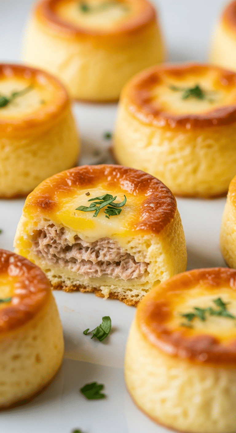 Petits flans thon moules individuels dorés crémeux herbes fraîches