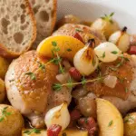 Poulet à la normande traditionnel sauce crémeuse cidre pommes caramélisées régional