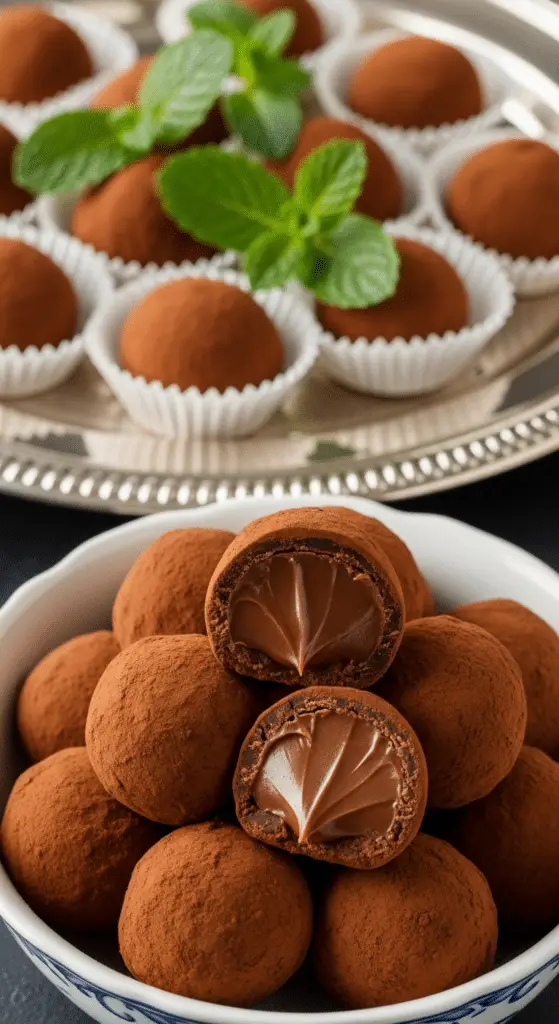 Présentation élégante truffes chocolat lait caissettes plateau argent