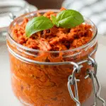 Rillettes de chorizo maison crémeuses épicées dans bol rustique avec basilic