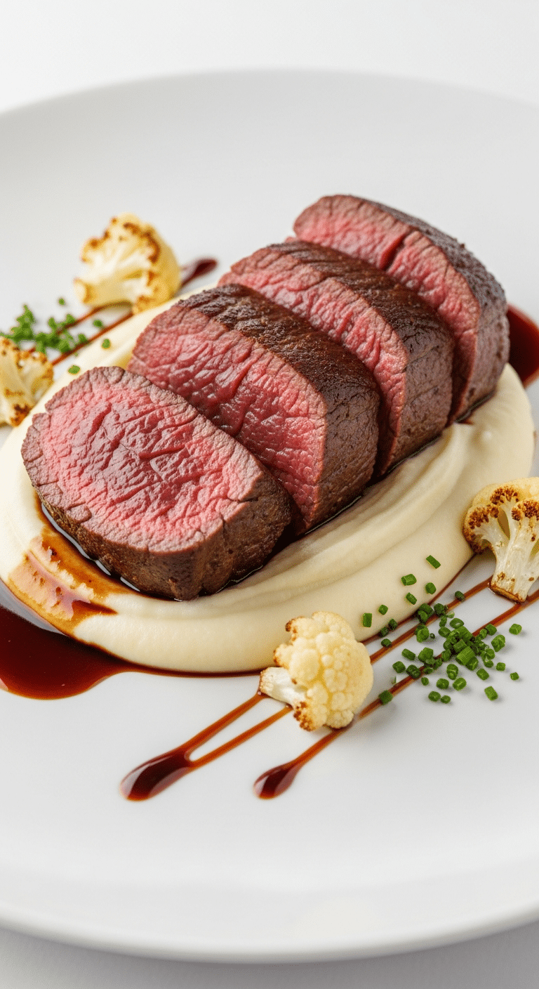 Rôti biche purée chou-fleur rosé élégant gastronomique automne