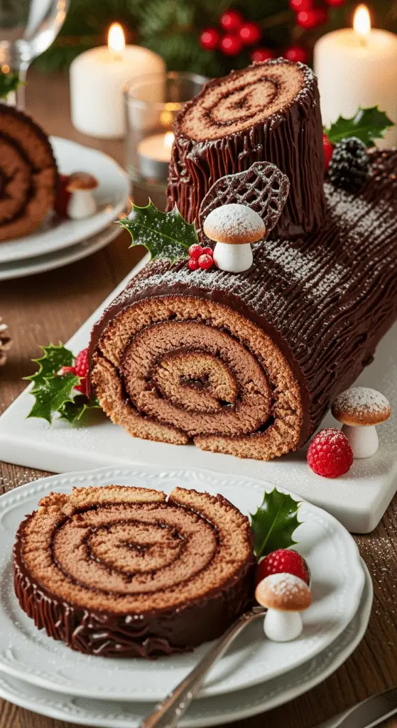 Service bûche roulée chocolat tranches spirale élégant traditionnel