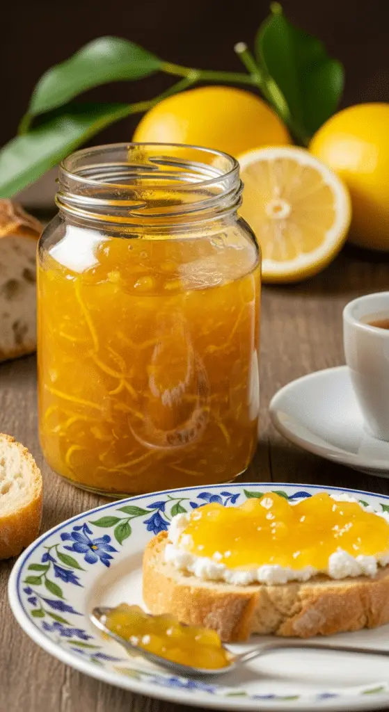 Service confiture citron italienne tartine pain ricotta petit-déjeuner méditerranéen