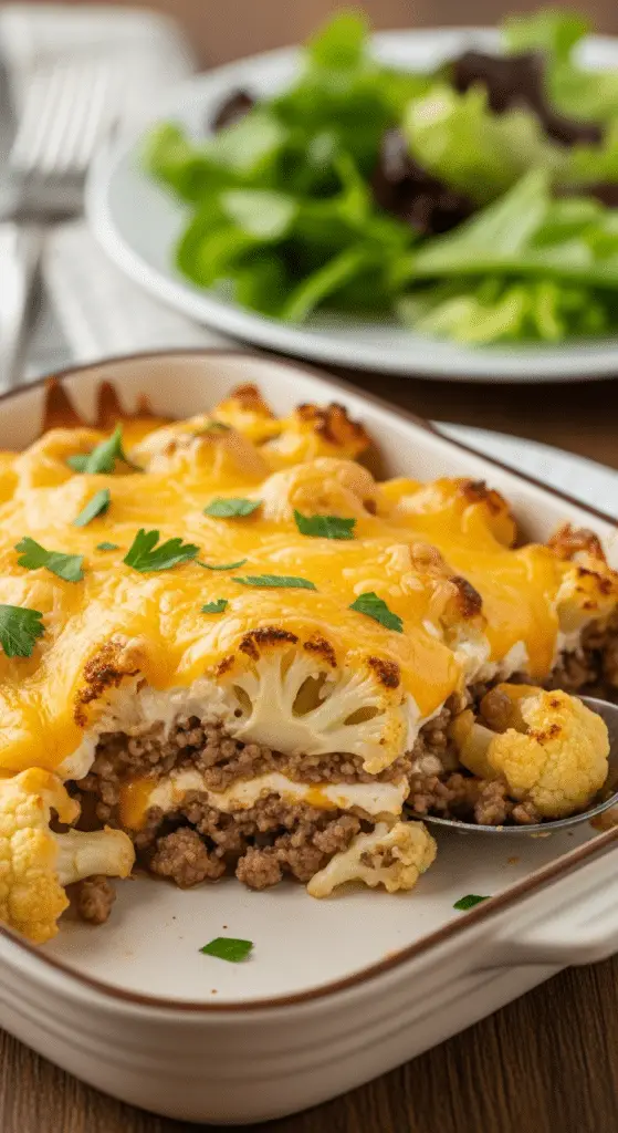 Service gratin viande hachée chou-fleur cheddar portion généreuse