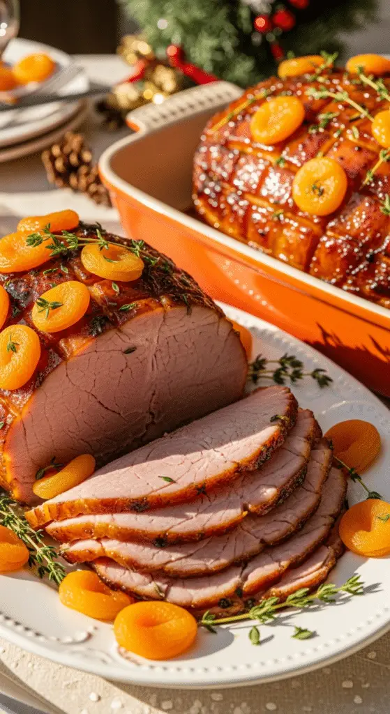 Service jambon abricot tranché thym plateau abricots caramélisés ensoleillé