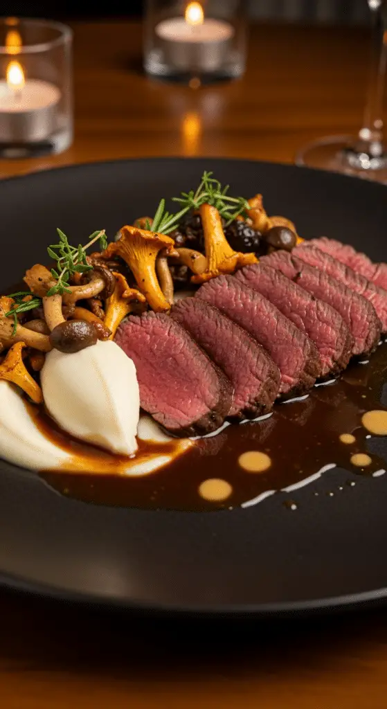 Service rôti biche purée chou-fleur élégant gastronomique luxe