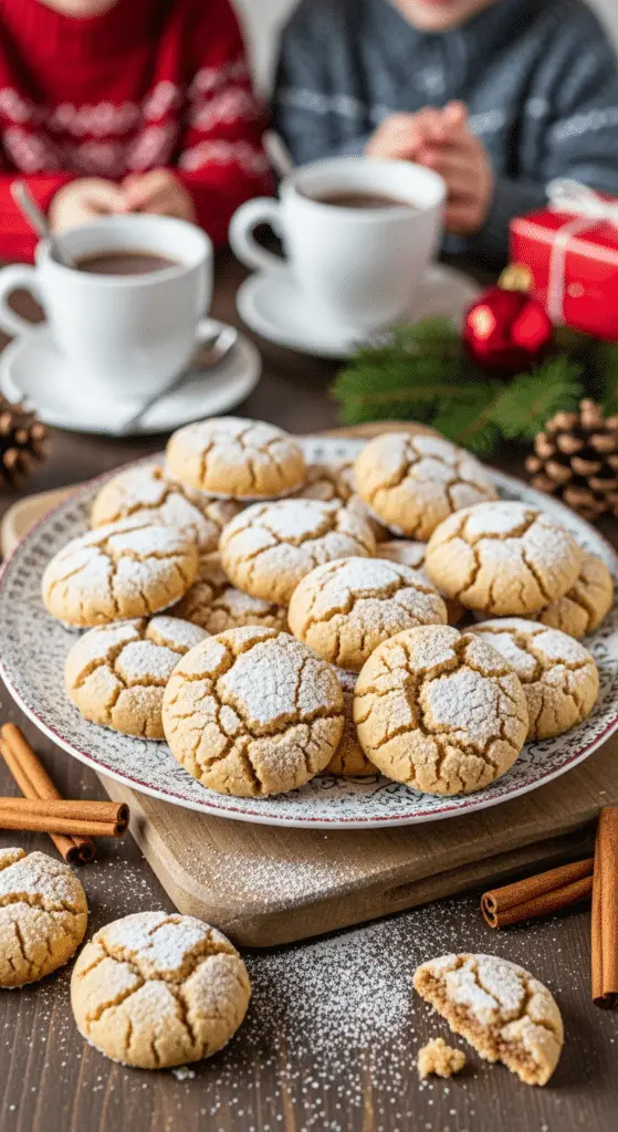 Service sablés Noël cannelle plateau chocolat chaud famille festive