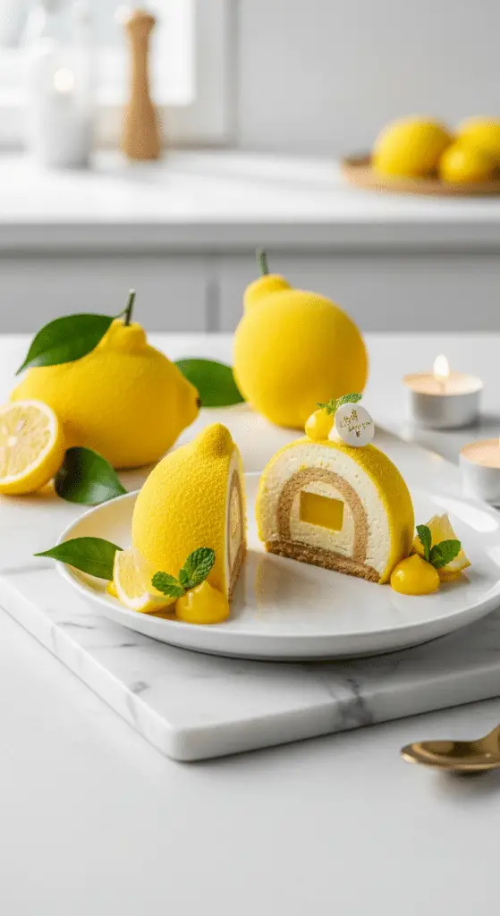 Service trompe-l'œil citron yuzu coupé intérieur multicouches