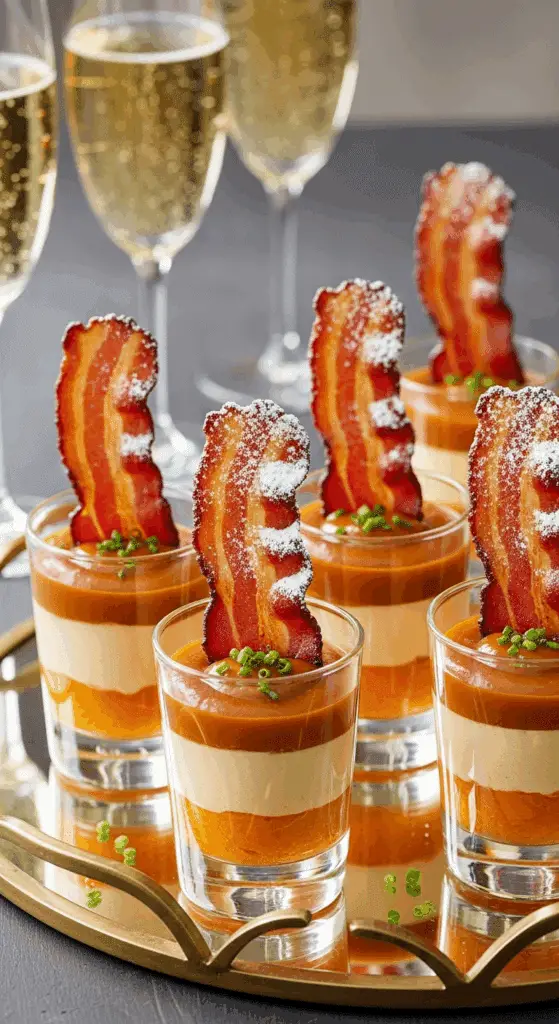 Service verrines mousse patate douce bacon plateau élégant raffiné