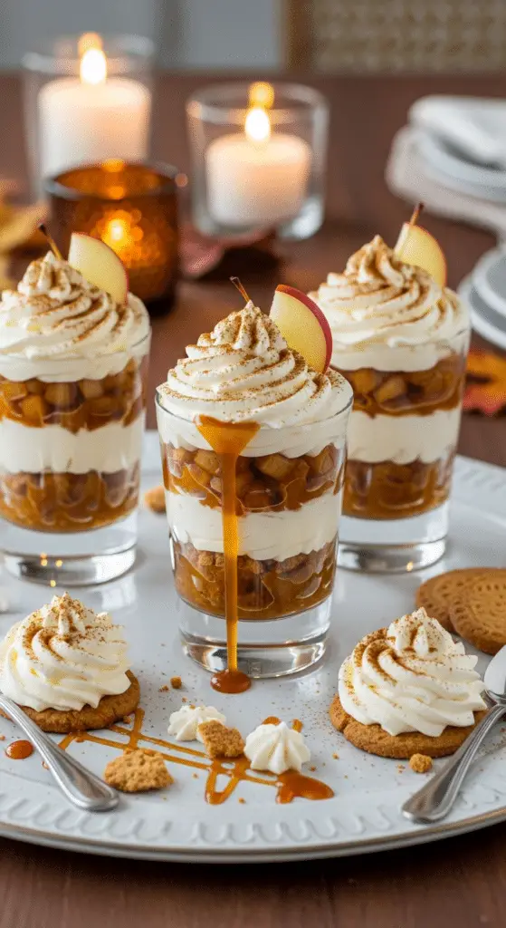 Service verrines pommes caramel chantilly plateau élégant automne