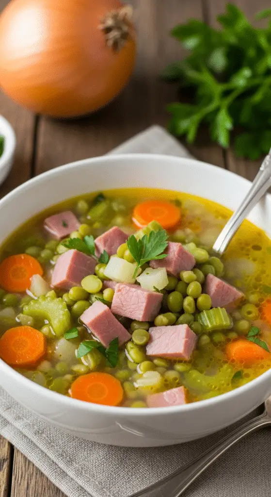 Soupe pois cassés campagnarde bol rustique texture veloutée réconfortante