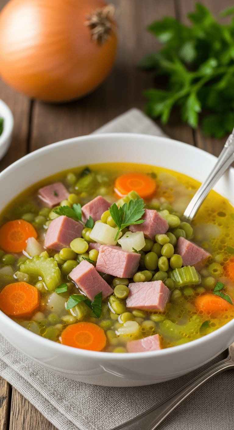 Soupe pois cassés campagnarde bol rustique texture veloutée réconfortante