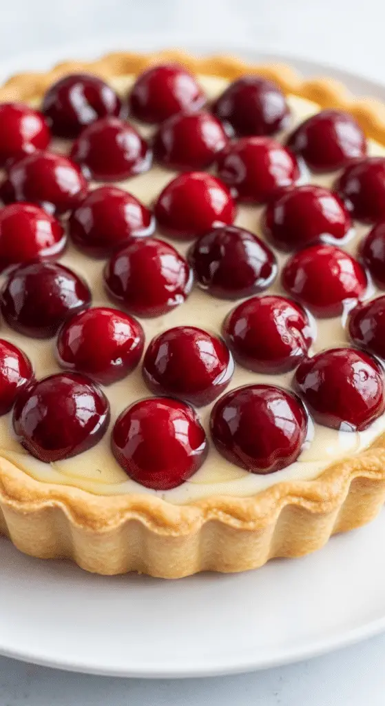 Tarte cheesecake cerises crémeuse fraîche amandes estivale élégante